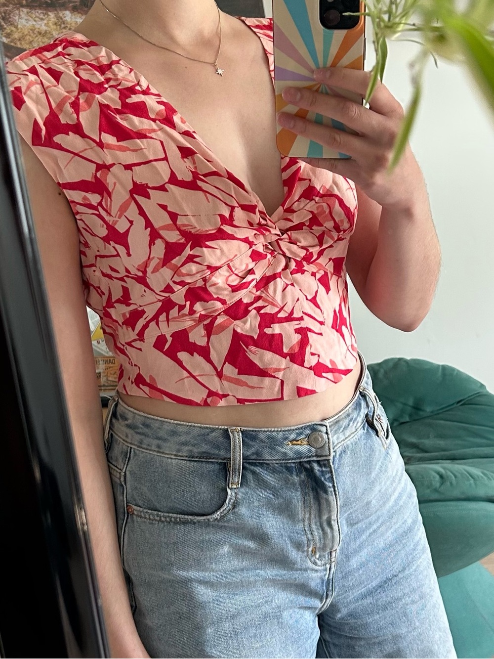 Gentle Fawn abstract print tie back crop top